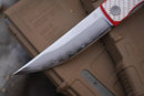 North Mountain Blade Japanese Style Folding Knife 3.5in SLD-Magic Steel Silver Carbon Fiber + Red G10 Handle