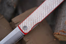 North Mountain Blade Japanese Style Folding Knife 3.5in SLD-Magic Steel Silver Carbon Fiber + Red G10 Handle