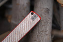 North Mountain Blade Japanese Style Folding Knife 3.5in SLD-Magic Steel Silver Carbon Fiber + Red G10 Handle