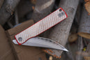 North Mountain Blade Japanese Style Folding Knife 3.5in SLD-Magic Steel Silver Carbon Fiber + Red G10 Handle