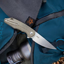Giant Mouse ACE Corta 3.1in BÃ¶hler M390 Microclean Stainless Steel Green Canvas Micarta Handle