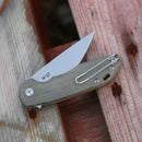 Giant Mouse ACE Corta 3.1in BÃ¶hler M390 Microclean Stainless Steel Green Canvas Micarta Handle
