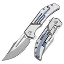 Kansept Orion 3.07in S35VN CNC Textured Milled Blade Blue and Satin Titanium Handle - K1089B1