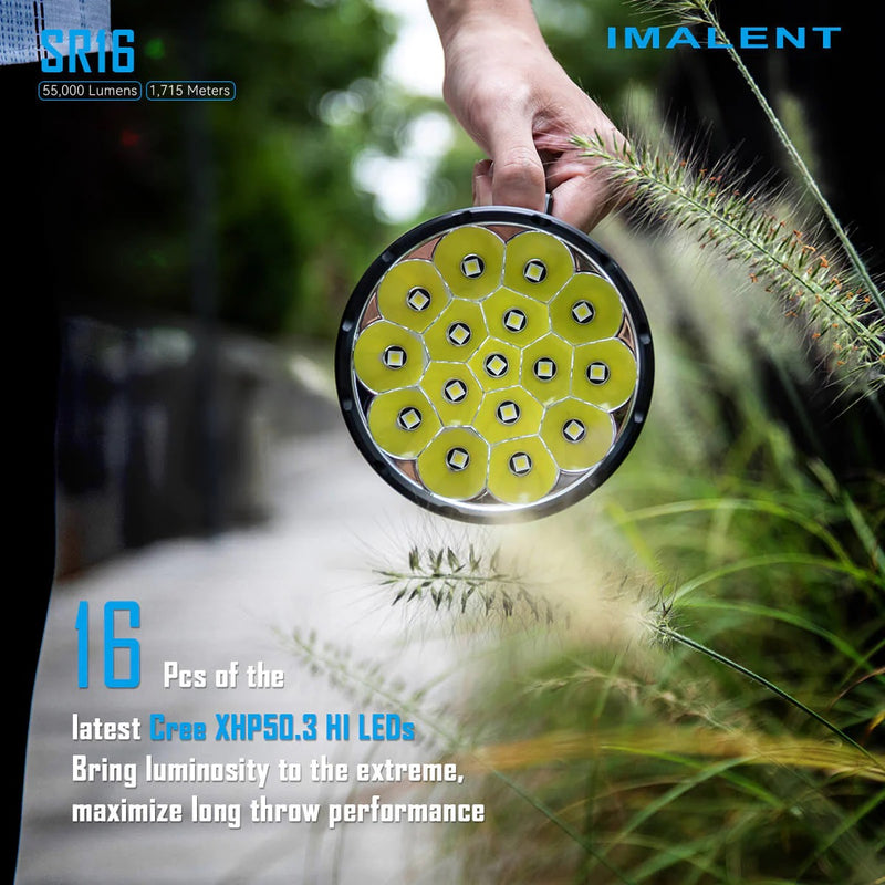 Imalent SR16 55,000 Lumen Long Distance Throwing Rechargeable Flashlight 16 * CREE XHP50.3 Hi LEDs