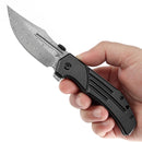 Kansept Orion 3.07in Damascus CNC Milled Blade Blackwash Titanium Handle - K1089A3