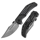 Kansept Orion 3.07in Damascus CNC Milled Blade Blackwash Titanium Handle - K1089A3