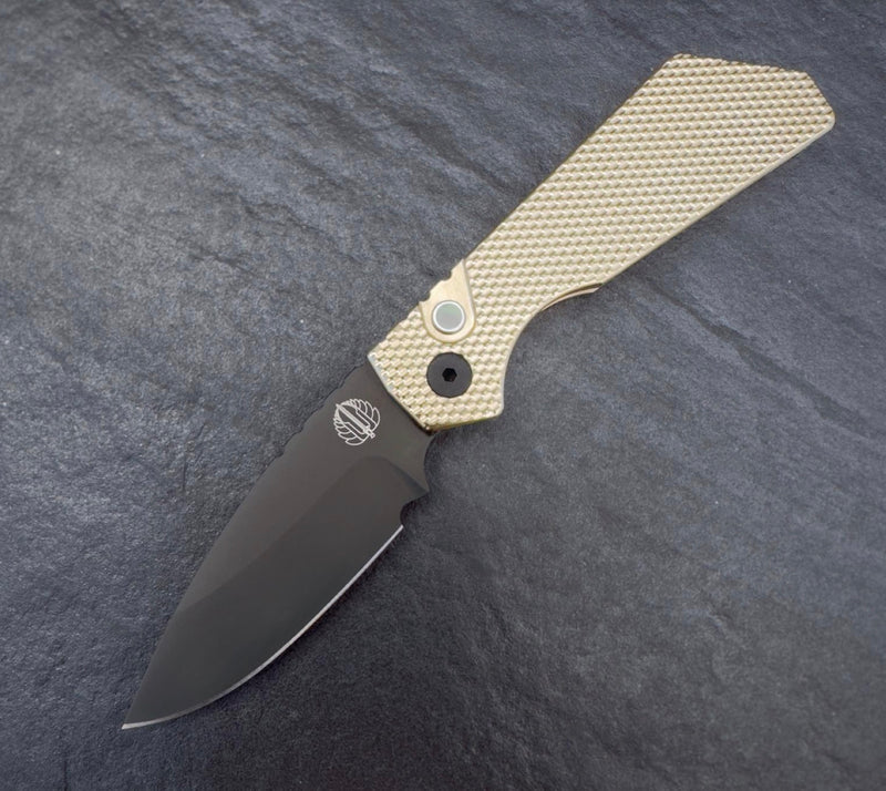 Pro-Tech Knives PT236 Strider PT+ Folding Knife 3.05in Magnacut DLC Black Blade Textured Aluminum Bronze Handles