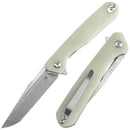 Kansept Qilin 3.34in 154CM Stonewashed Tanto Blade Jade G10 Handle - T1047T5