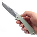 Kansept Qilin 3.34in 154CM Stonewashed Tanto Blade Jade G10 Handle - T1047T5