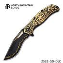 North Mountain Blade KHAI Gold Nocturne KF001-A – 24K Baroque Titanium, CPM 3V Kukri, DLC Black, Ceramic Bearings
