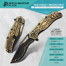 North Mountain Blade KHAI Gold Nocturne KF001-A – 24K Baroque Titanium, CPM 3V Kukri, DLC Black, Ceramic Bearings