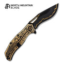 North Mountain Blade KHAI Gold Nocturne KF001-A – 24K Baroque Titanium, CPM 3V Kukri, DLC Black, Ceramic Bearings