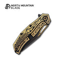 North Mountain Blade KHAI Gold Nocturne KF001-A – 24K Baroque Titanium, CPM 3V Kukri, DLC Black, Ceramic Bearings