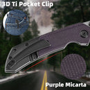 Kansept Fenrir 3.48" Damascus Blackwash Titanium + Purple Micarta K1034Z2