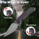 Kansept Fenrir 3.48" Damascus Blackwash Titanium + Purple Micarta K1034Z2