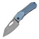 Kansept Loki K1058B7 – 2.99" Damascus Blade, Blue Anodized Titanium Frag Pattern Handle, Thumb-Hole Opener (Steven Dunnuck Design)