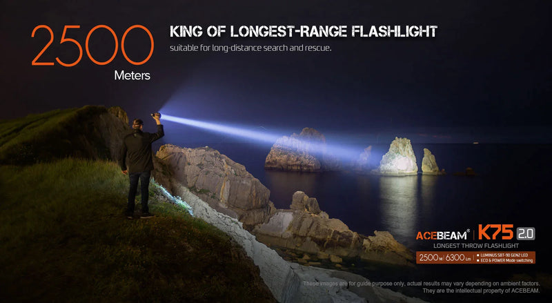 Acebeam K75 2.0 Red LED 1650 Lumen Long Distance Throw Flashlight (1,208 meters)