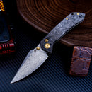Kansept Fenrir K1034V1 – 3.48" Damascus Blade, Shred Carbon Fiber Handle, Crossbar Lock (Greg Schob Design)