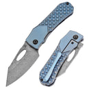 Kansept Loki K1058B7 – 2.99" Damascus Blade, Blue Anodized Titanium Frag Pattern Handle, Thumb-Hole Opener (Steven Dunnuck Design)