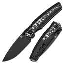 Kansept Thumb Stub Raven K2109A1 – 3.13" CPM 20CV Stonewashed Blade, Blackwash Titanium & Black/White Nebula Carbon Fiber, Frame Lock