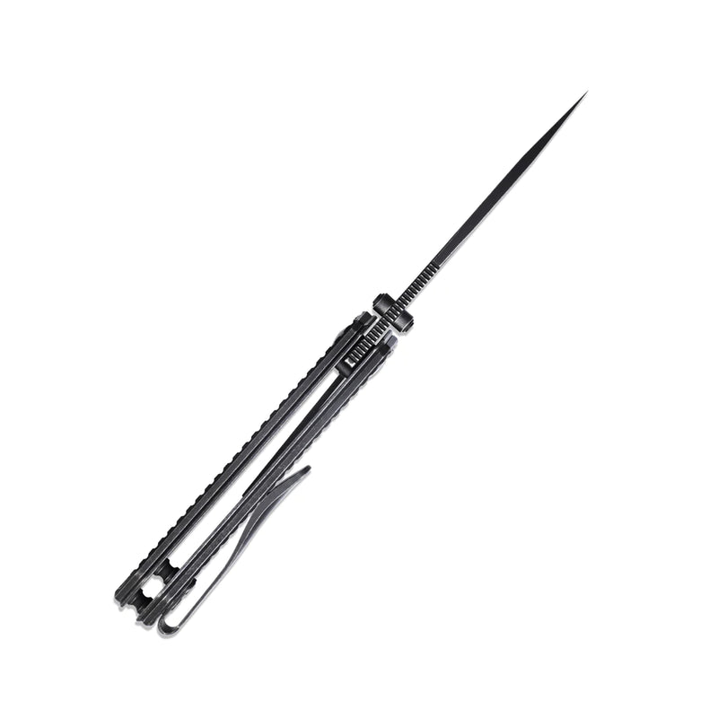 Kizer Begleiter Mini Premium Folding Knife 2.91in 20CV Black Stonewashed Blade Titanium Frag Handles - Ki3458RA3