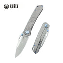 Kubey Blackout Folding Knife 3.15" M390 Belt Satin Drop Point Blade Gray Titanium Handle Frame Lock KB259A