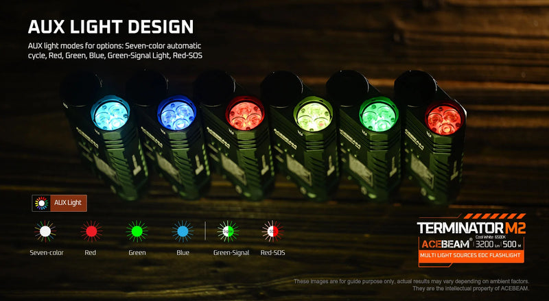 Acebeam Terminator M2 3200 Lumen Flashlight w/ RGB LEDs USB-C Rechargeable 18650 Battery Included