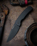 Pro-Tech Knives Magic 2 Whiskers 3.75in 154cm Black Blade Solid Black Handles