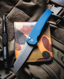 Pro-Tech Malibu Folding Knife Textured Blue Handles Stonewashed Magnacut Reverse Tanto Blade