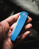 Pro-Tech Malibu Folding Knife Textured Blue Handles Stonewashed Magnacut Reverse Tanto Blade