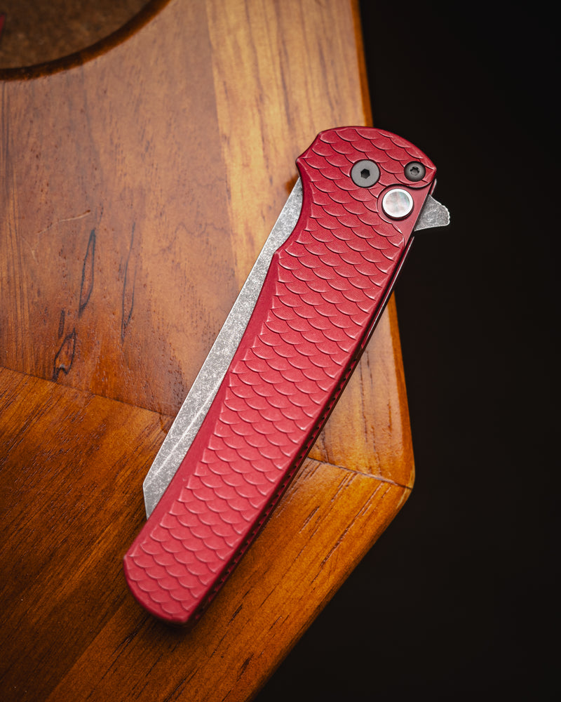 Pro-Tech Malibu Battleworn Red Dragon Scale Handle Acid Wash Magnacut