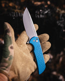 Pro-Tech Mordax Folding Knife Blue Gridlock Textured Handles Magnacut Blade MX105-Blue Gridlock