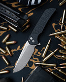 Pro-Tech Mordax Folding Knife Black Gridlock Textured Handles Magnacut Blade MX105-Gridlock