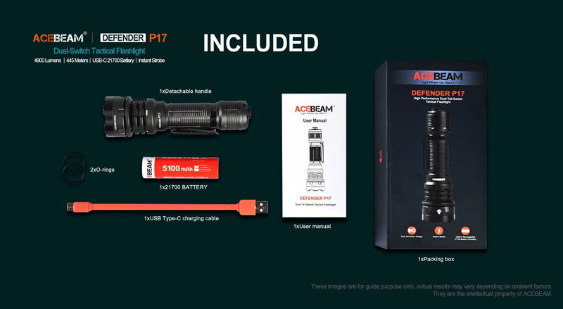 Acebeam P17 Gray 4900 Lumen High Powered Handheld Rechargeable Flashlight 1 x CREE XHP70.3 LED - OpenBox