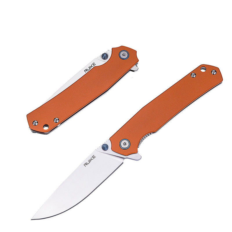 Ruike P801-J Framelock Folding Knife 3.46" Stonewash 14C28N Orange G-10/Stainless Steel Handles
