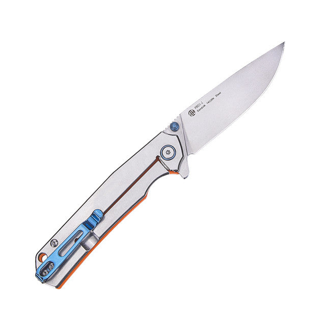 Ruike P801-J Framelock Folding Knife 3.46" Stonewash 14C28N Orange G-10/Stainless Steel Handles