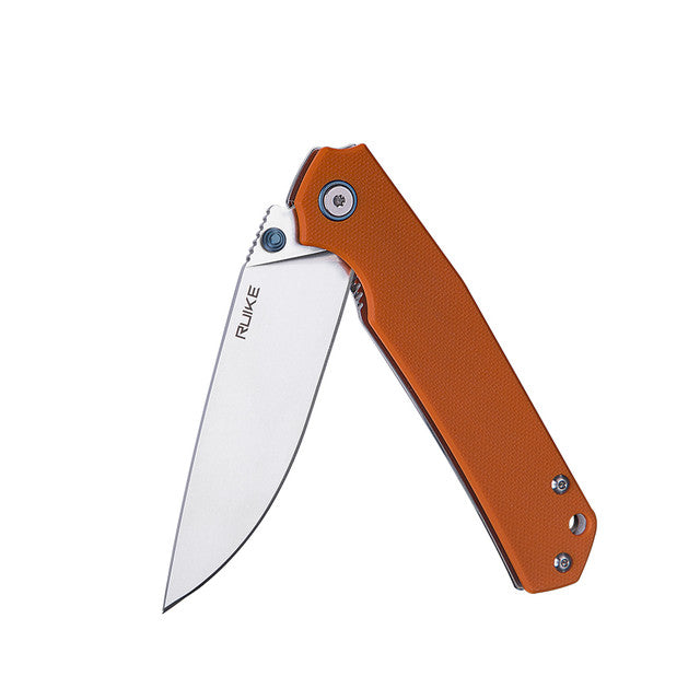 Ruike P801-J Framelock Folding Knife 3.46" Stonewash 14C28N Orange G-10/Stainless Steel Handles