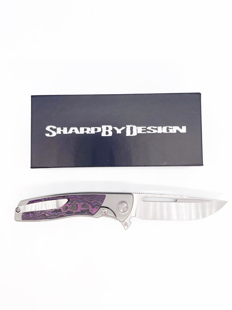 SharpByDesign Mini Evo Folding Knife Purple Haze FatCarbon / Titanium Handles Drop Point M390
