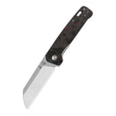 QSP Penguin V2 3.06" D2 blade Red Shredded CF overlay G10 handle QS130V2-F1