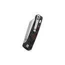 QSP Penguin V2 3.06" D2 blade Red Shredded CF overlay G10 handle QS130V2-F1