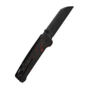 QSP Penguin V2 3.06" D2 blade Red Shredded CF overlay G10 handle QS130V2-F2