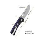 QSP Knife Unicorn 3.25'' 14C28N Black Surface Purple Liner G10 QS156-B1