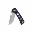 QSP Knife Unicorn 3.25'' 14C28N Black Surface Purple Liner G10 QS156-B1