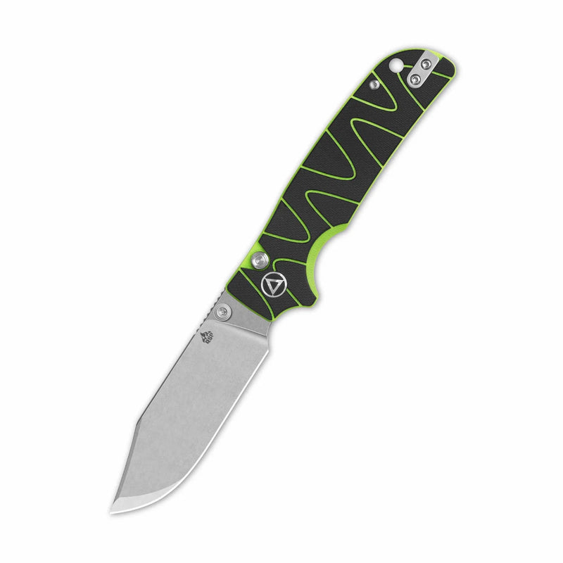 QSP Kali 3.25" 14C28N, Stonewashed Black/Neon G10 QS159-C1