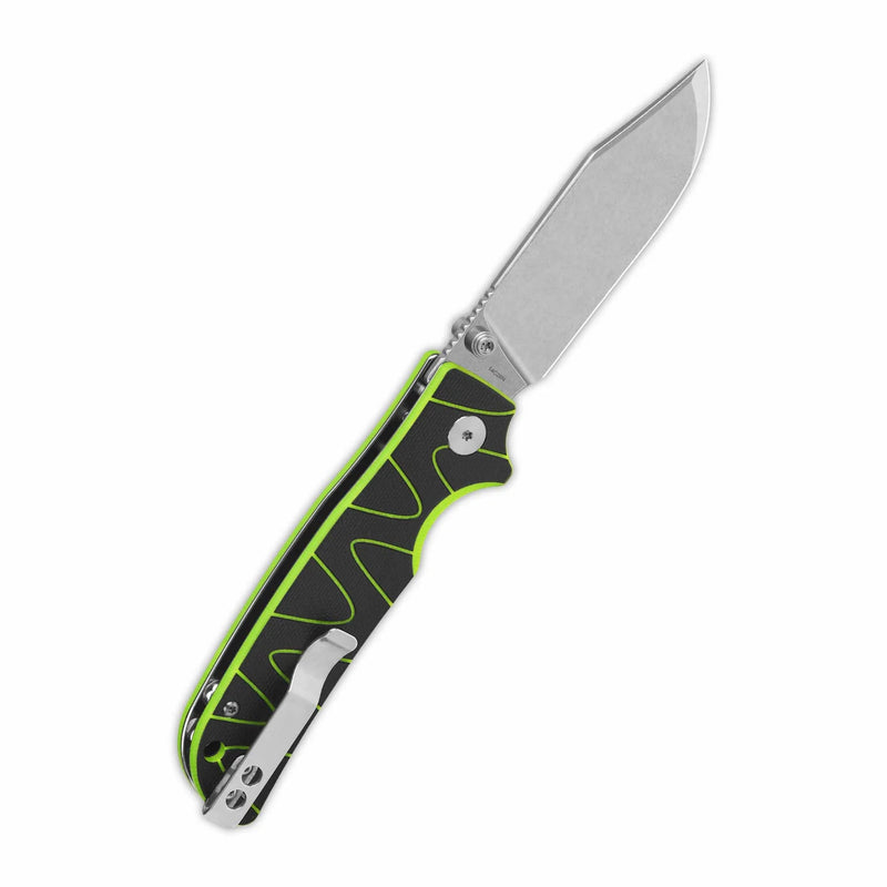 QSP Kali 3.25" 14C28N, Stonewashed Black/Neon G10 QS159-C1