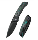 Remette RT-Steed RTWS-BCBA front view – 3.07" DLC M390 drop point titanium folding knife with camo carbon fiber inlay