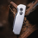 Pro-Tech Runt 5 – 1.94" MagnaCut Reverse Tanto, Silver Handle, Button Lock (R5203-Silver)