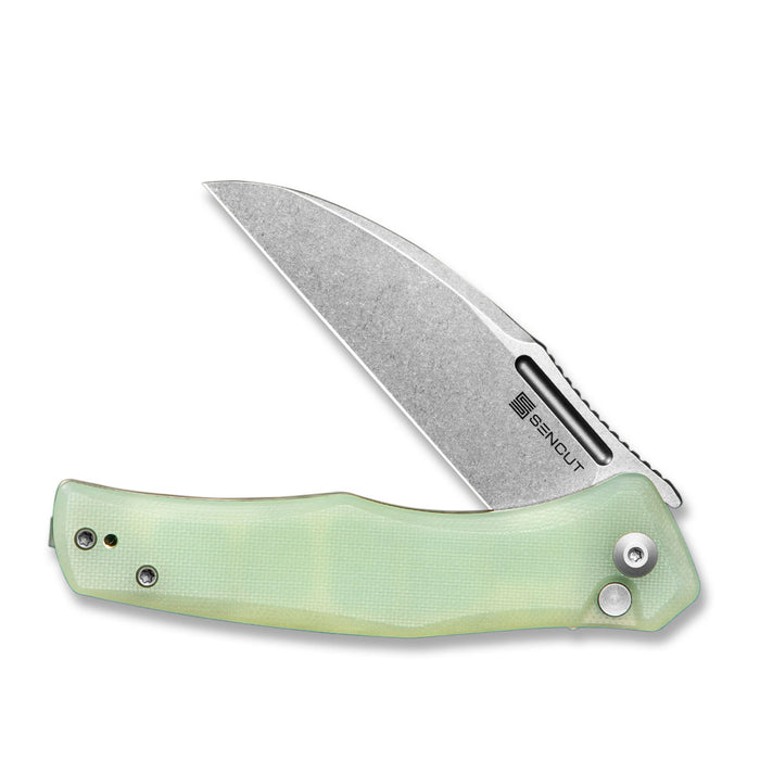 SENCUT Watauga Flipper & Button Lock Knife Natural G10 Handle (3.48" Stonewashed D2 Blade) S21011-3