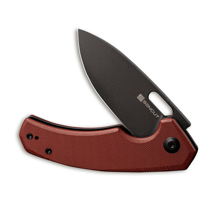 SENCUT Acumen Flipper & Manual Thumb Knife Burgundy G10 Handle (2.98" Black Stonewashed 9Cr18MoV Blade) SA06B