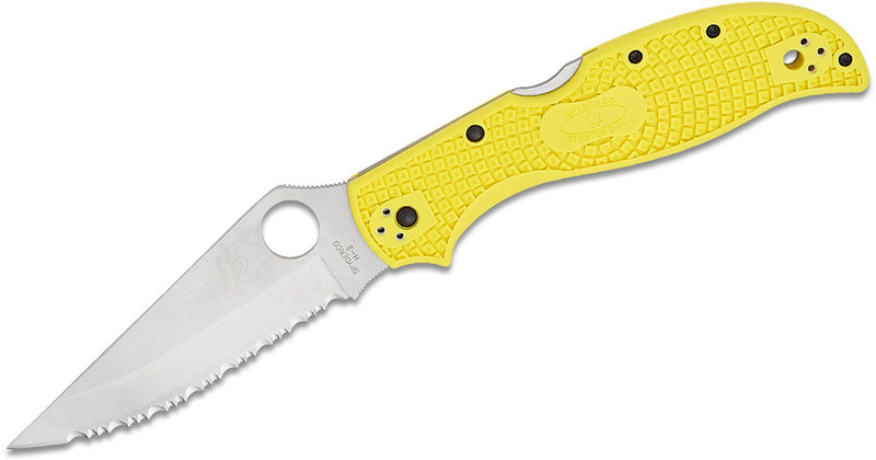 Spyderco Stretch 2 XL Salt Lightweight Folding knife 3.95in H2 Fully Serrated Blade Yellow FRN Handles - C258SYL